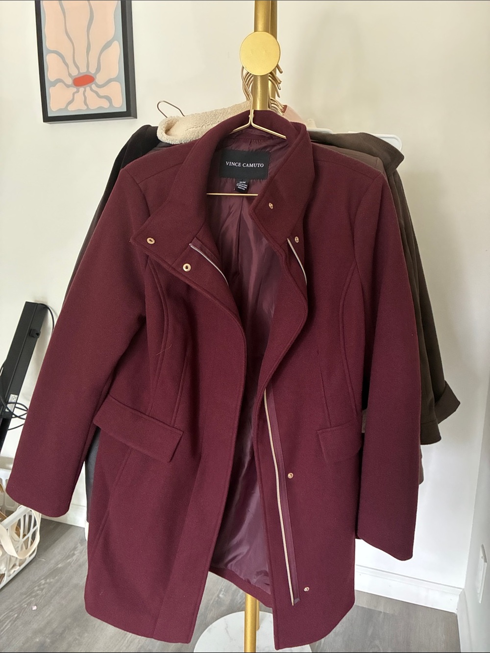 Vince Camuto Women's Burgundy Wool-Blend Pea Coat